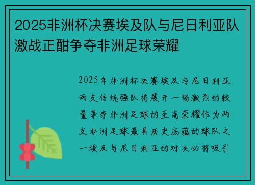 2025非洲杯决赛埃及队与尼日利亚队激战正酣争夺非洲足球荣耀
